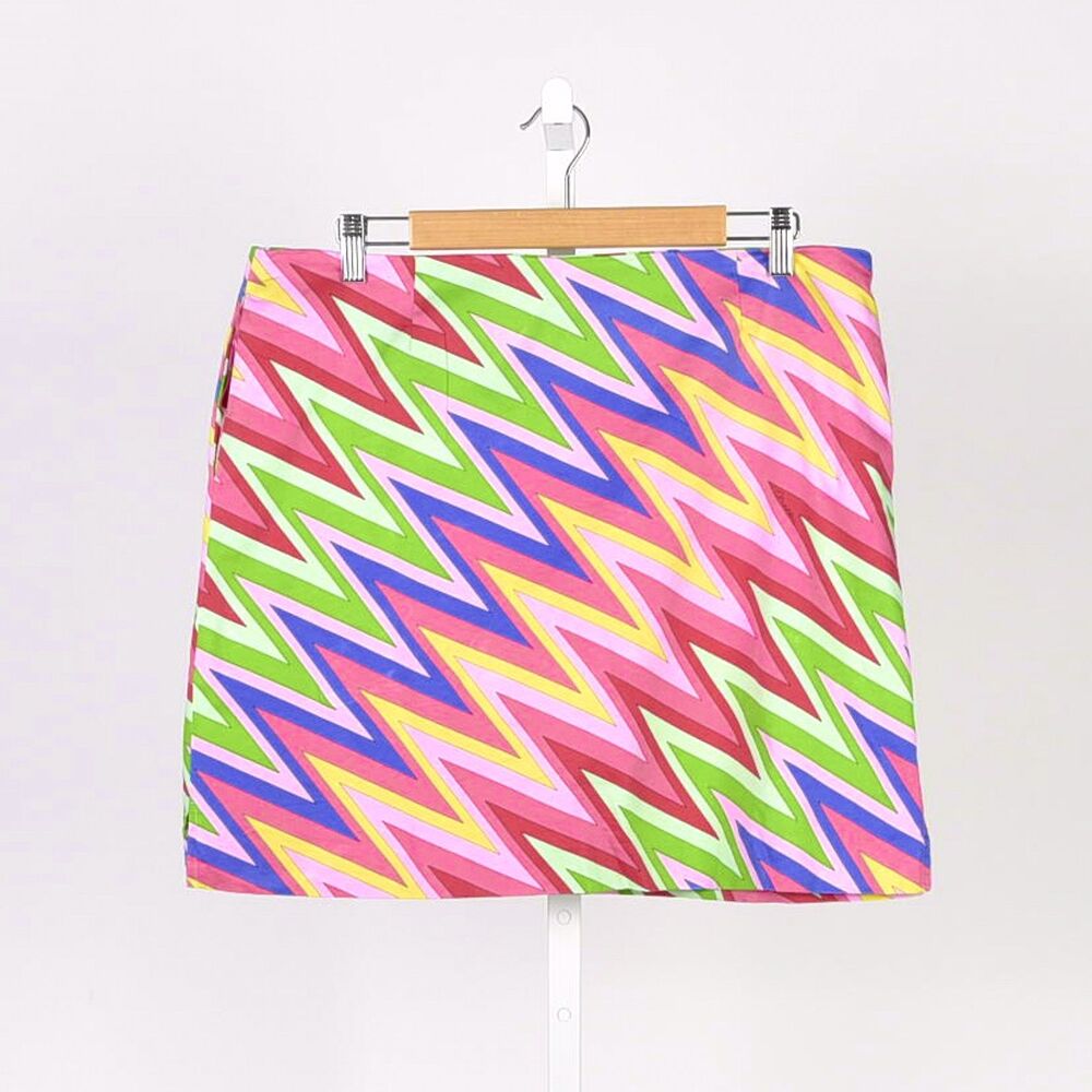 Melly M Multi-Colored Modern Zig Zag Lined Mini Pencil Skirt Size 14